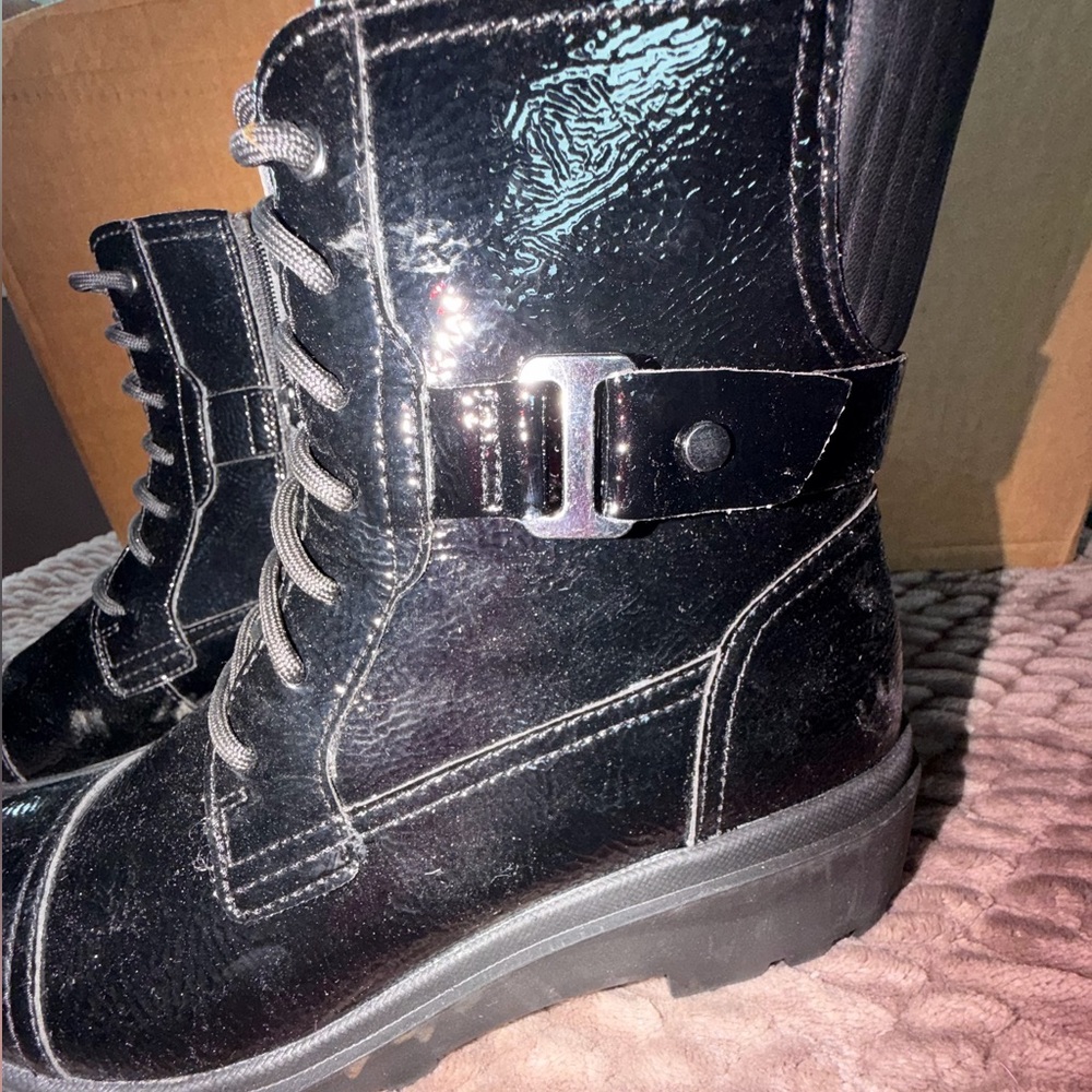 Clarks Black Patent Leather Combat Boots